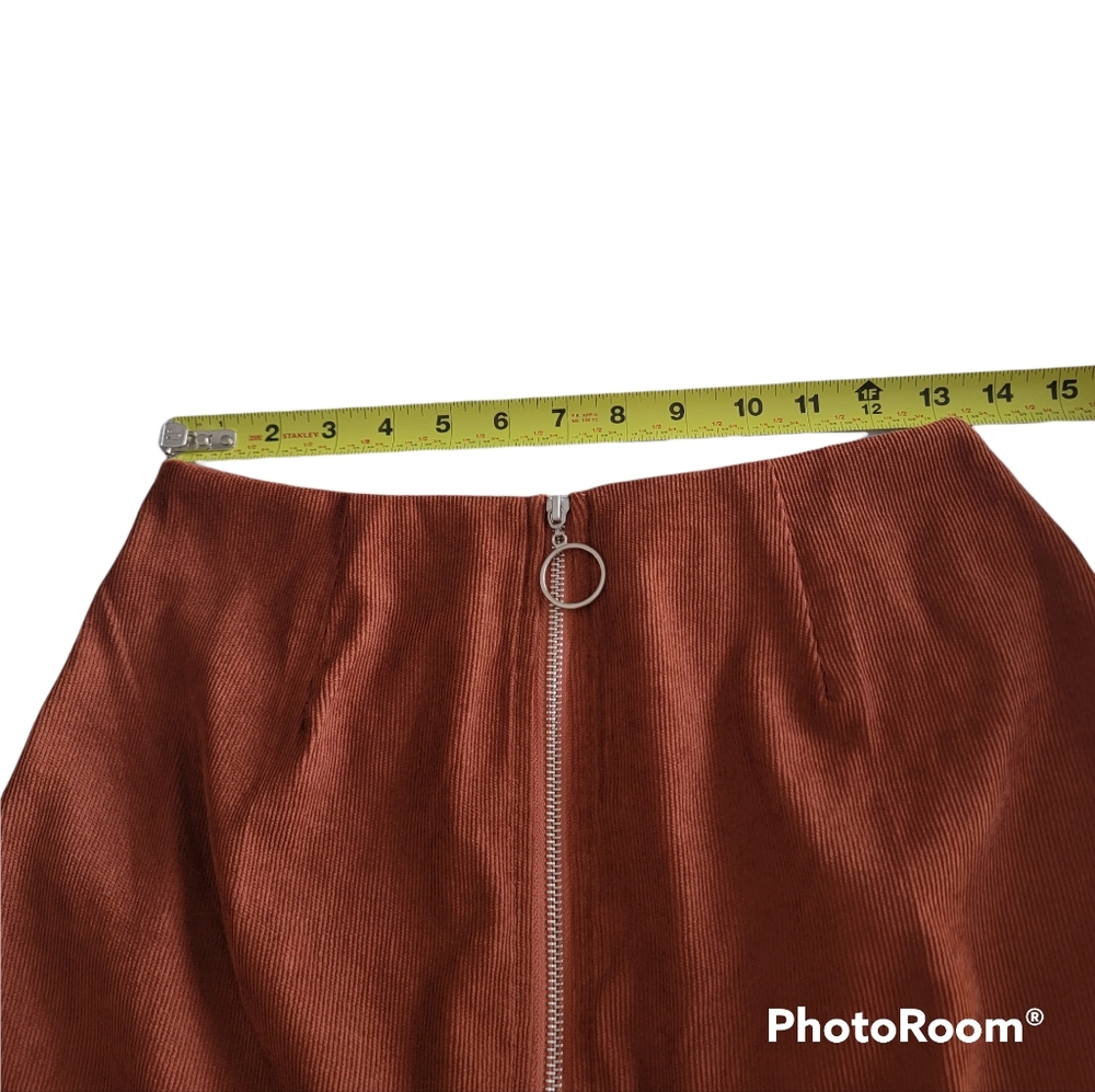 SHEIN CORDUROY WOMEN'S ZIPPER FRONT MINI SKIRT RUST BROWN SIZE MEDIUM - Picture 4 of 11